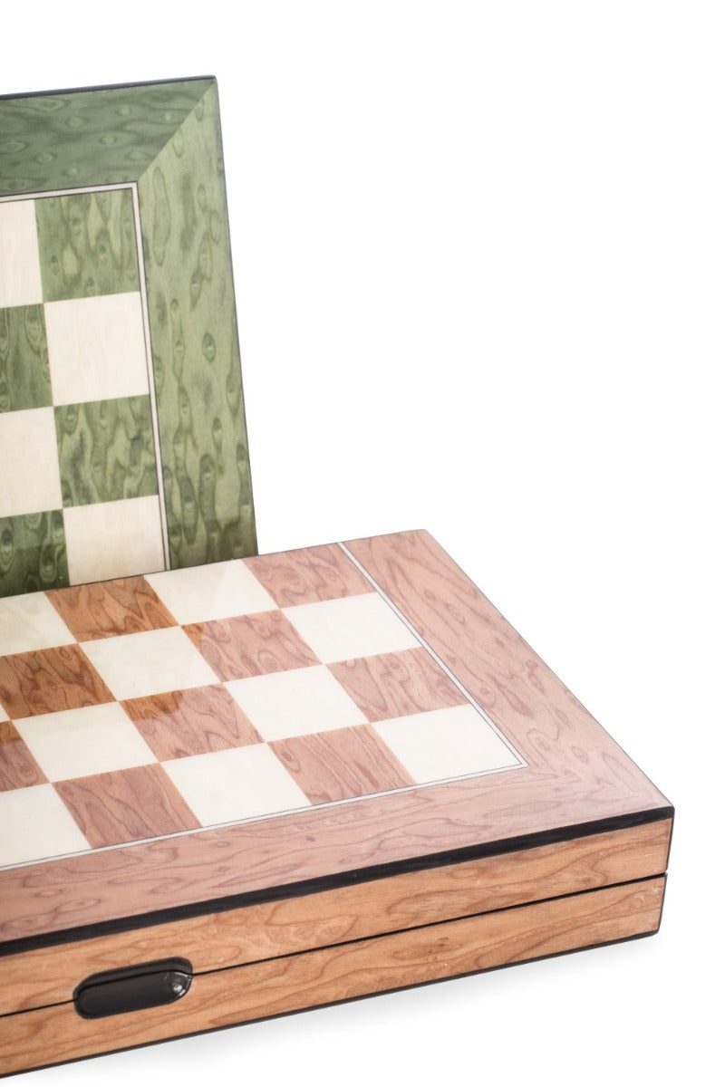 Harrison Green Inlaid  Wood Backgammon & Chess Set