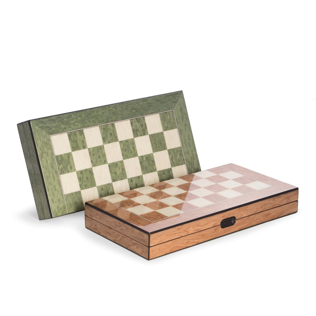 Harrison Green Inlaid  Wood Backgammon & Chess Set